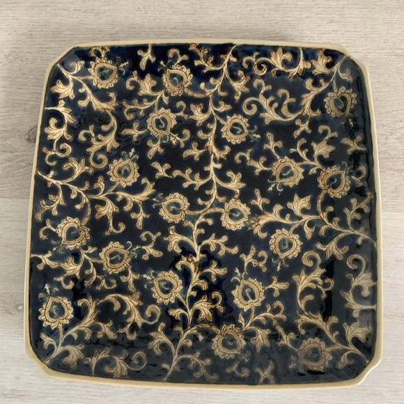 VINTAGE CHINESE PORCELAIN plate COBALT BLUE‎ & GOLD home decor chinoiserie - Picture 3 of 9